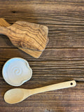 Handmade Ceramic Spoon Rest | White Dove Stoneware Spoon Holder | Pottery Utensil Rest