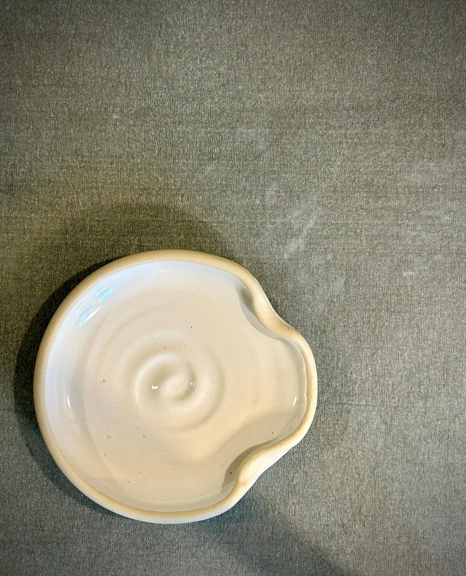 Handmade Ceramic Spoon Rest | White Dove Stoneware Spoon Holder | Pottery Utensil Rest