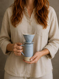 Handmade Stoneware Pour Over & Coffee Mug SET | Linen Gray Tall Ceramic Mug Coffee Dripper SET | Wheel Thrown Pottery