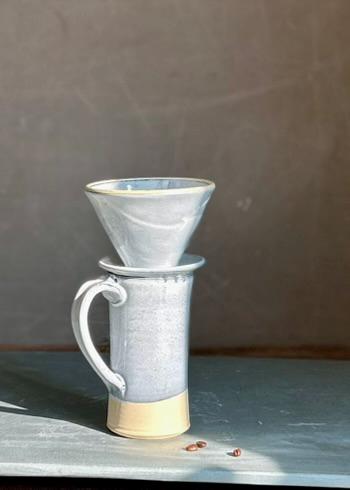 Handmade Stoneware Pour Over & Coffee Mug SET | Linen Gray Tall Ceramic Mug Coffee Dripper SET | Wheel Thrown Pottery