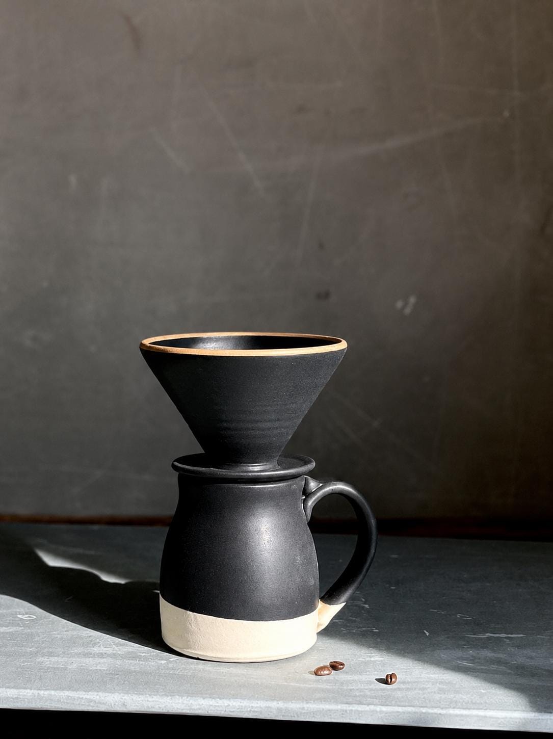Handmade Stoneware Pour Over & Coffee Mug SET | Blackstone Bell Ceramic Mug Coffee Dripper SET | Wheel Thrown Pottery