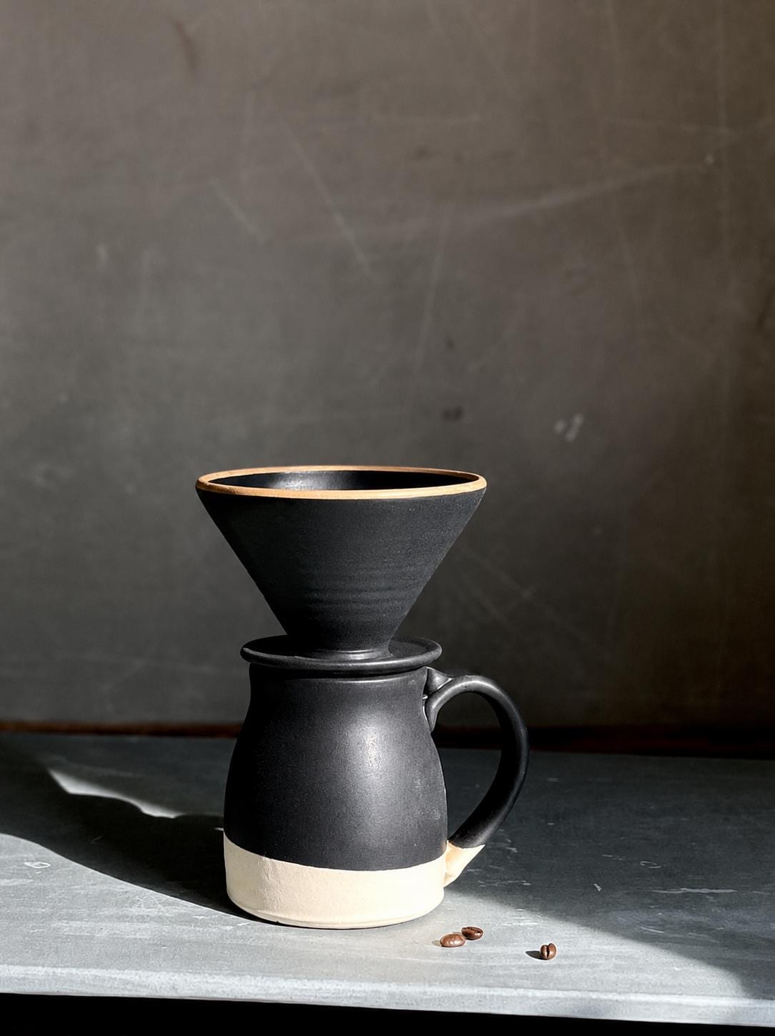 Handmade Stoneware Pour Over & Coffee Mug SET | Blackstone Bell Ceramic Mug Coffee Dripper SET | Wheel Thrown Pottery