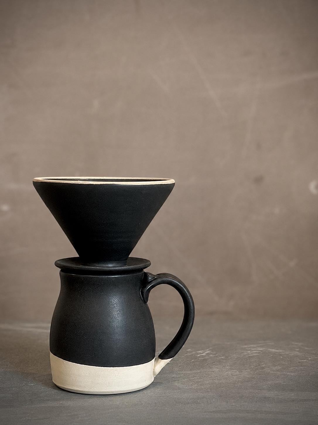 Handmade Stoneware Pour Over & Coffee Mug SET | Blackstone Bell Ceramic Mug Coffee Dripper SET | Wheel Thrown Pottery