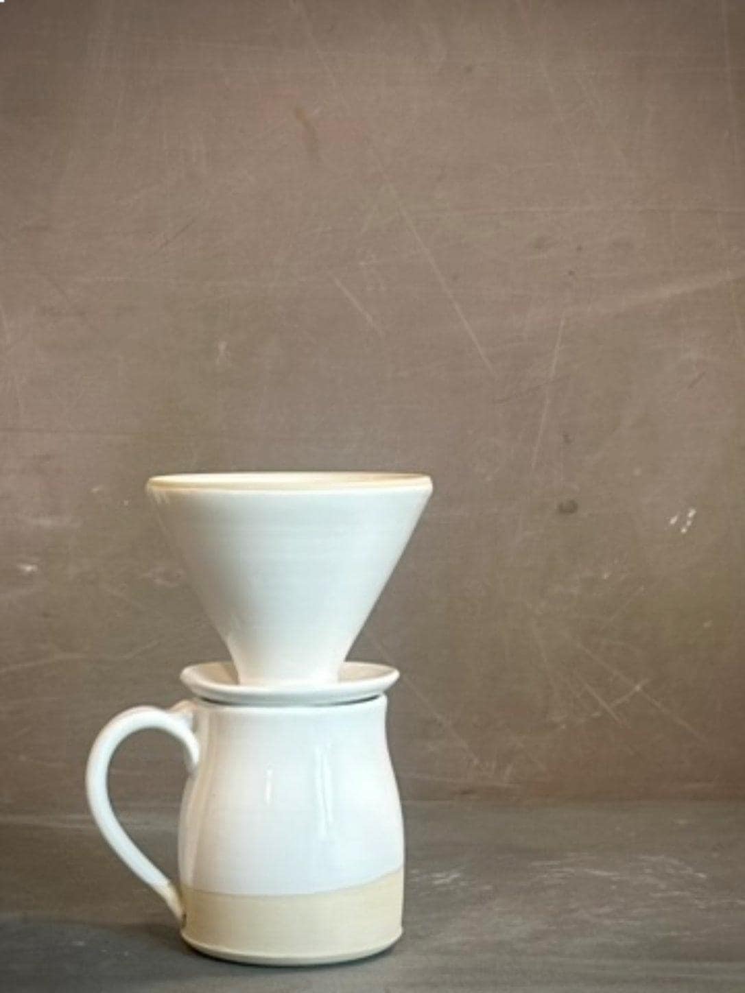 Handmade Stoneware Pour Over & Coffee Mug SET | White Dove Bell Ceramic Mug Coffee Dripper SET | Wheel Thrown Pottery