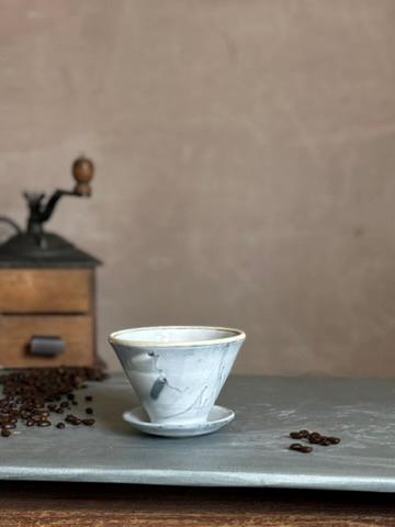 Handmade Stoneware Pour Over & Coffee Mug SET | Linen Gray Bell Ceramic Mug Coffee Dripper SET | Wheel Thrown Pottery