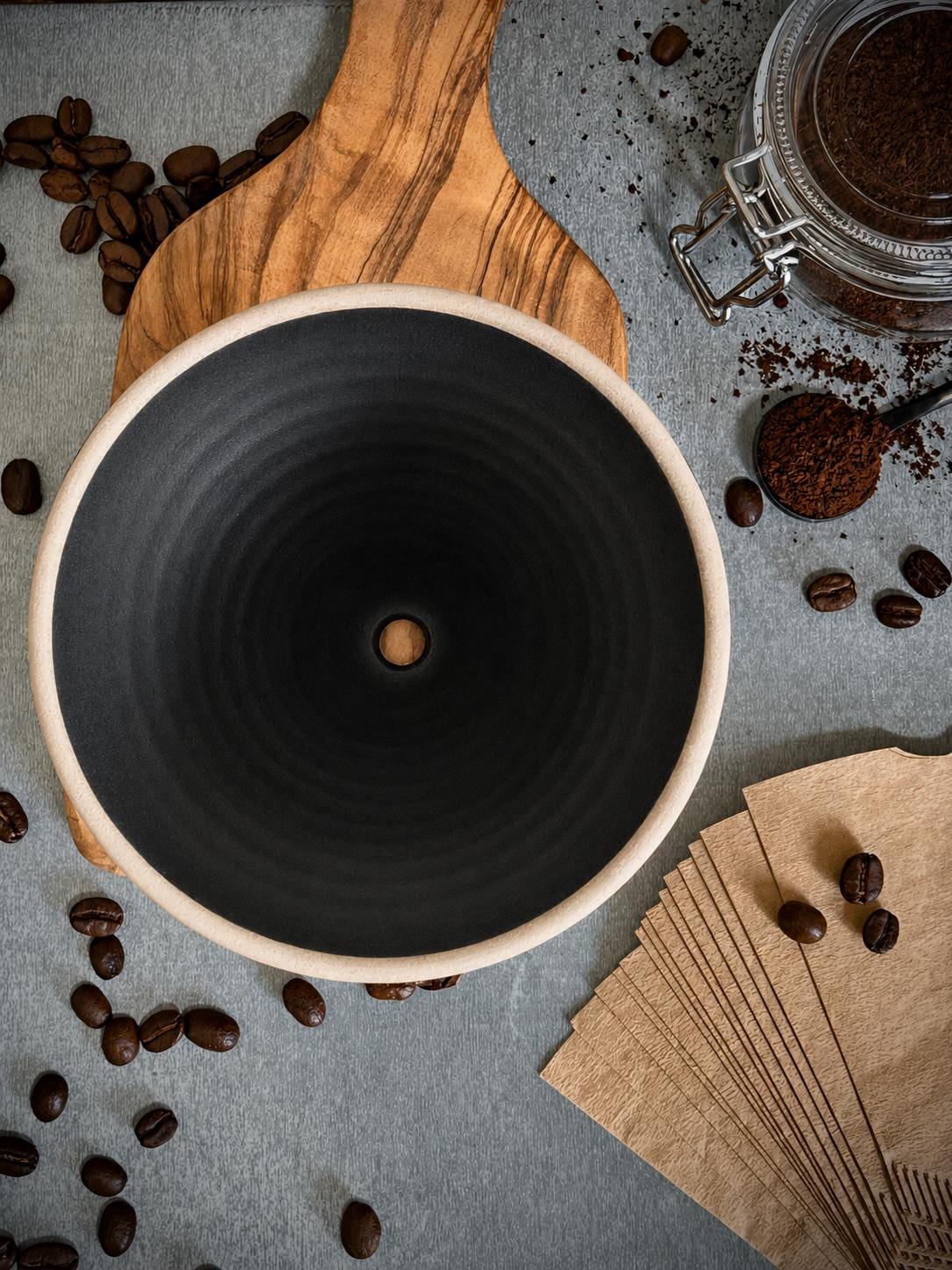 Handmade Ceramic Pour Over Coffee Dripper | Stoneware Coffee Brewer | Reusable Manual Coffee Maker | Blackstone