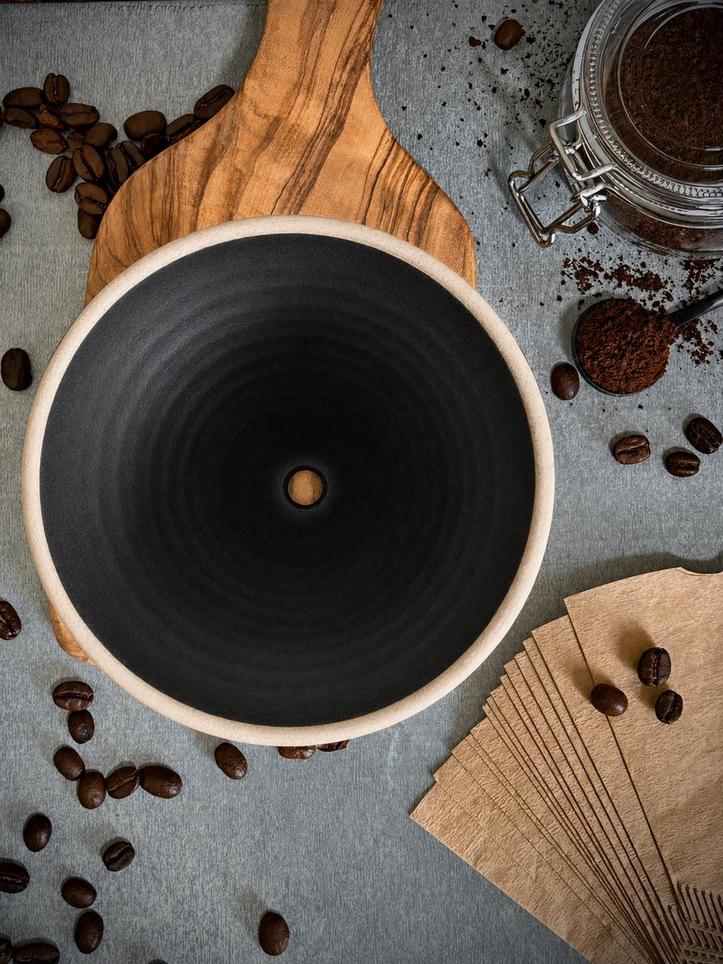 Handmade Ceramic Pour Over Coffee Dripper | Stoneware Coffee Brewer | Reusable Manual Coffee Maker | Blackstone