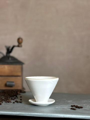 Handmade Ceramic Pour Over Coffee Dripper | Stoneware Coffee Brewer | Reusable Manual Coffee Maker | White Dove