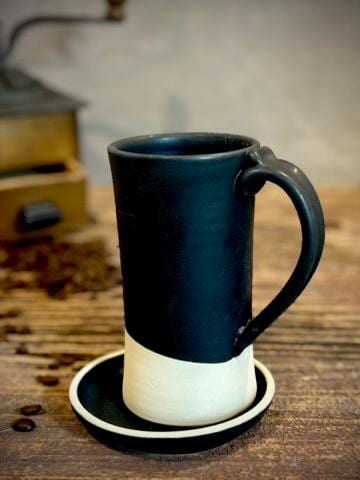 Handmade Ceramic Tall Mug with Multi-Use Lid SET | Blackstone | Pottery Coffee Cup | Wheel Thrown