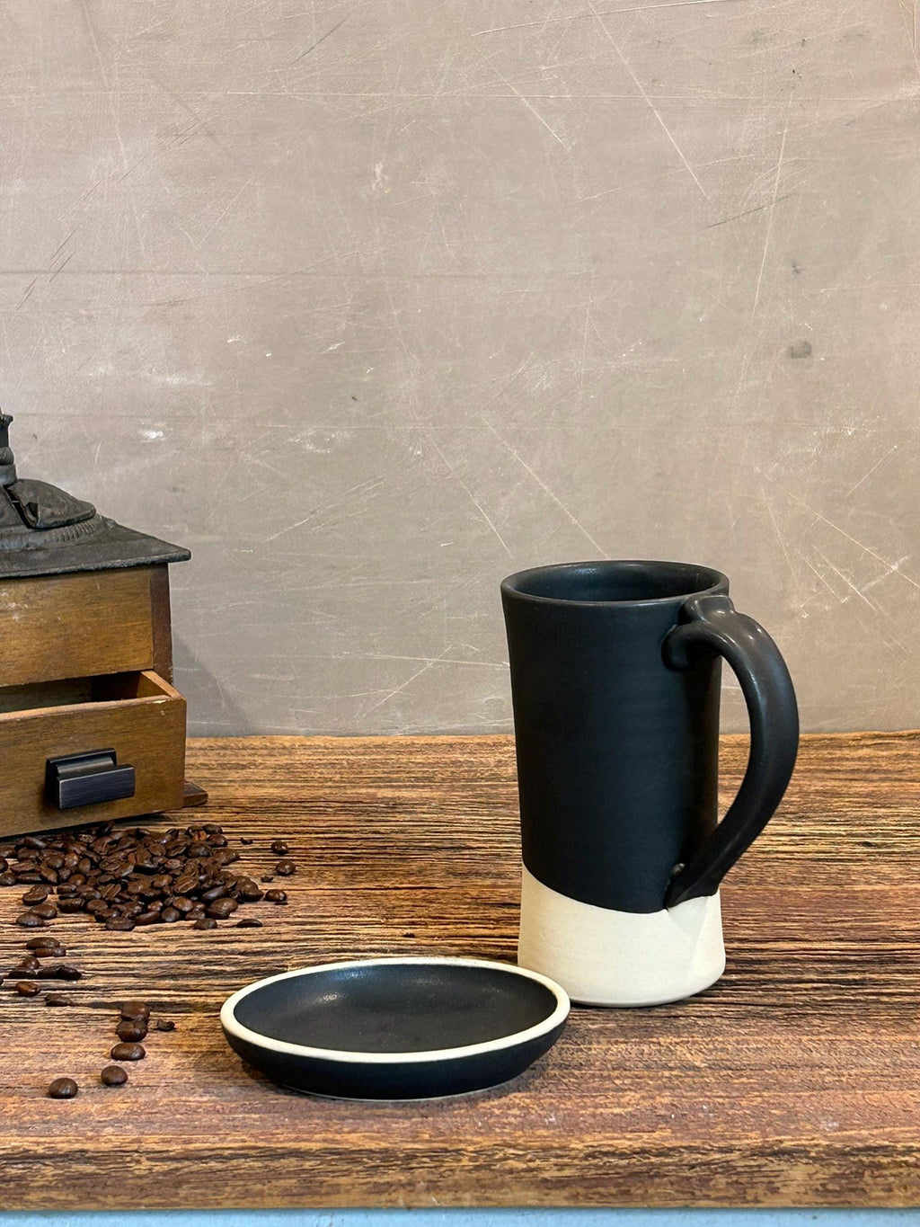 Handmade Ceramic Tall Mug with Multi-Use Lid SET | Blackstone | Pottery Coffee Cup | Wheel Thrown