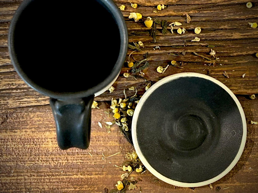 Handmade Ceramic Tall Mug with Multi-Use Lid SET | Blackstone | Pottery Coffee Cup | Wheel Thrown