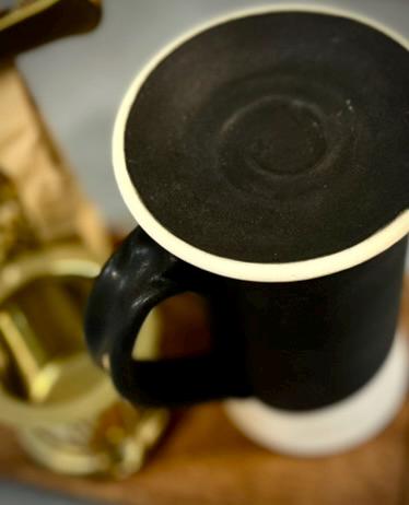 Handmade Ceramic Tall Mug with Multi-Use Lid SET | Blackstone | Pottery Coffee Cup | Wheel Thrown