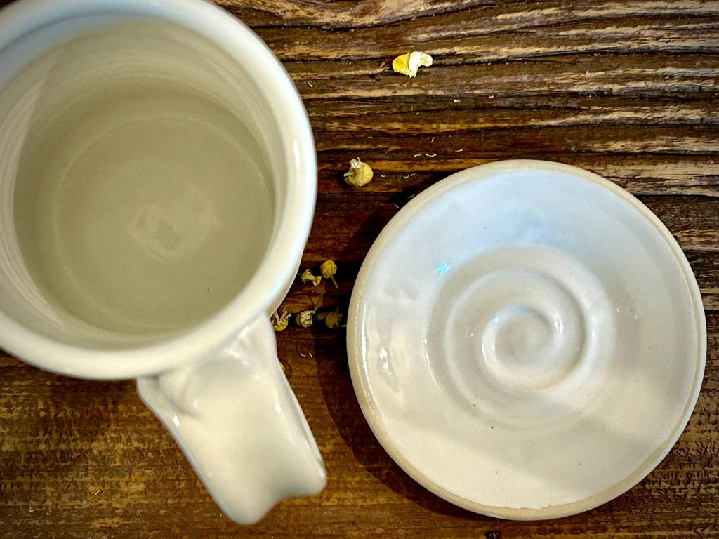Handmade Ceramic Tall Mug with Multi-Use Lid Set | White Dove | Pottery Coffee Cup | Wheel Thrown