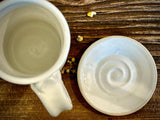 Handmade Ceramic Tall Mug with Multi-Use Lid Set | White Dove | Pottery Coffee Cup | Wheel Thrown