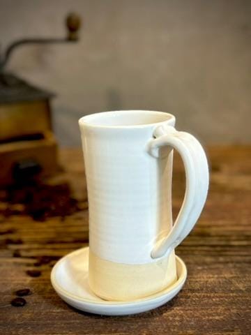 Handmade Ceramic Tall Mug with Multi-Use Lid Set | White Dove | Pottery Coffee Cup | Wheel Thrown