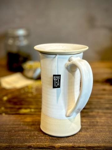 Handmade Ceramic Tall Mug with Multi-Use Lid Set | White Dove | Pottery Coffee Cup | Wheel Thrown