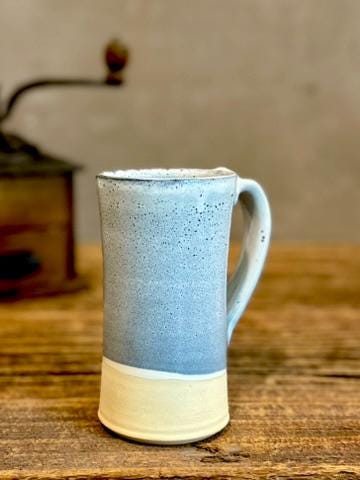 Handmade Ceramic Tall Mug with Multi-Use Lid Set | Linen Gray | Pottery Coffee Cup | Wheel Thrown