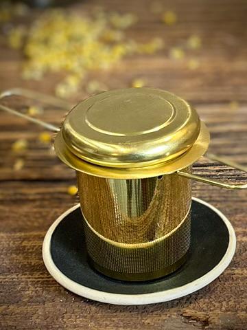 Loose Leaf Tea Infuser & Handmade Ceramic Drip Plate SET | Stainless Steel Steeper | Blackstone Stoneware Rest | Tea Brewing Accessories
