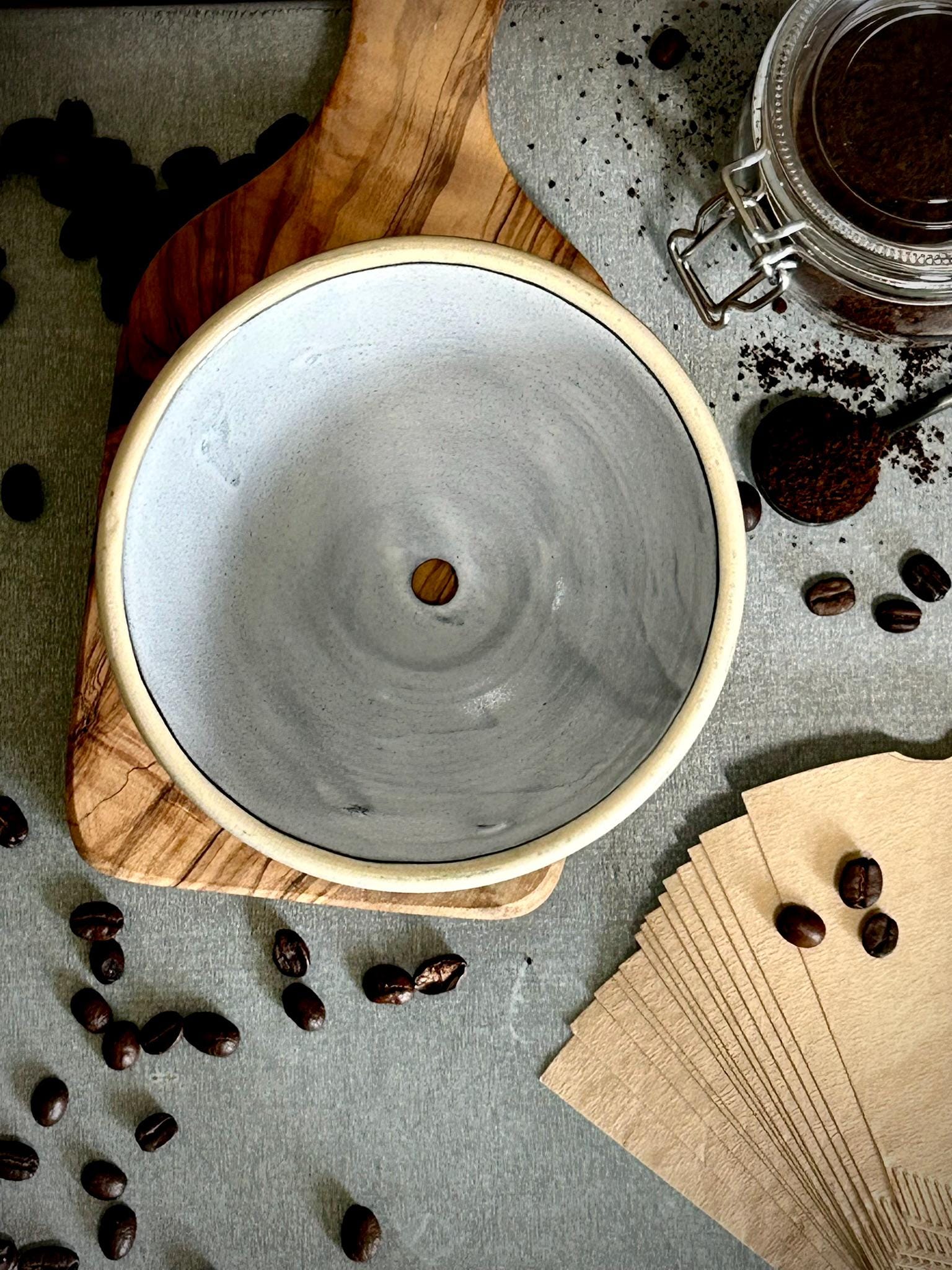 Handmade Stoneware Pour Over & Coffee Mug SET | Linen Gray Bell Ceramic Mug Coffee Dripper SET | Wheel Thrown Pottery