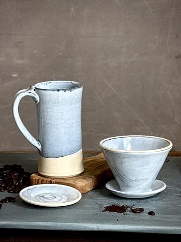Handmade Stoneware Pour Over & Coffee Mug SET | Linen Gray Tall Ceramic Mug Coffee Dripper SET | Wheel Thrown Pottery