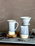 Handmade Stoneware Pour Over & Coffee Mug SET | Linen Gray Tall Ceramic Mug Coffee Dripper SET | Wheel Thrown Pottery
