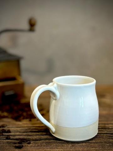 Handmade Ceramic Bell Mug with Multi-Use Lid Set | White Dove | Pottery Coffee Cup | Wheel Thrown
