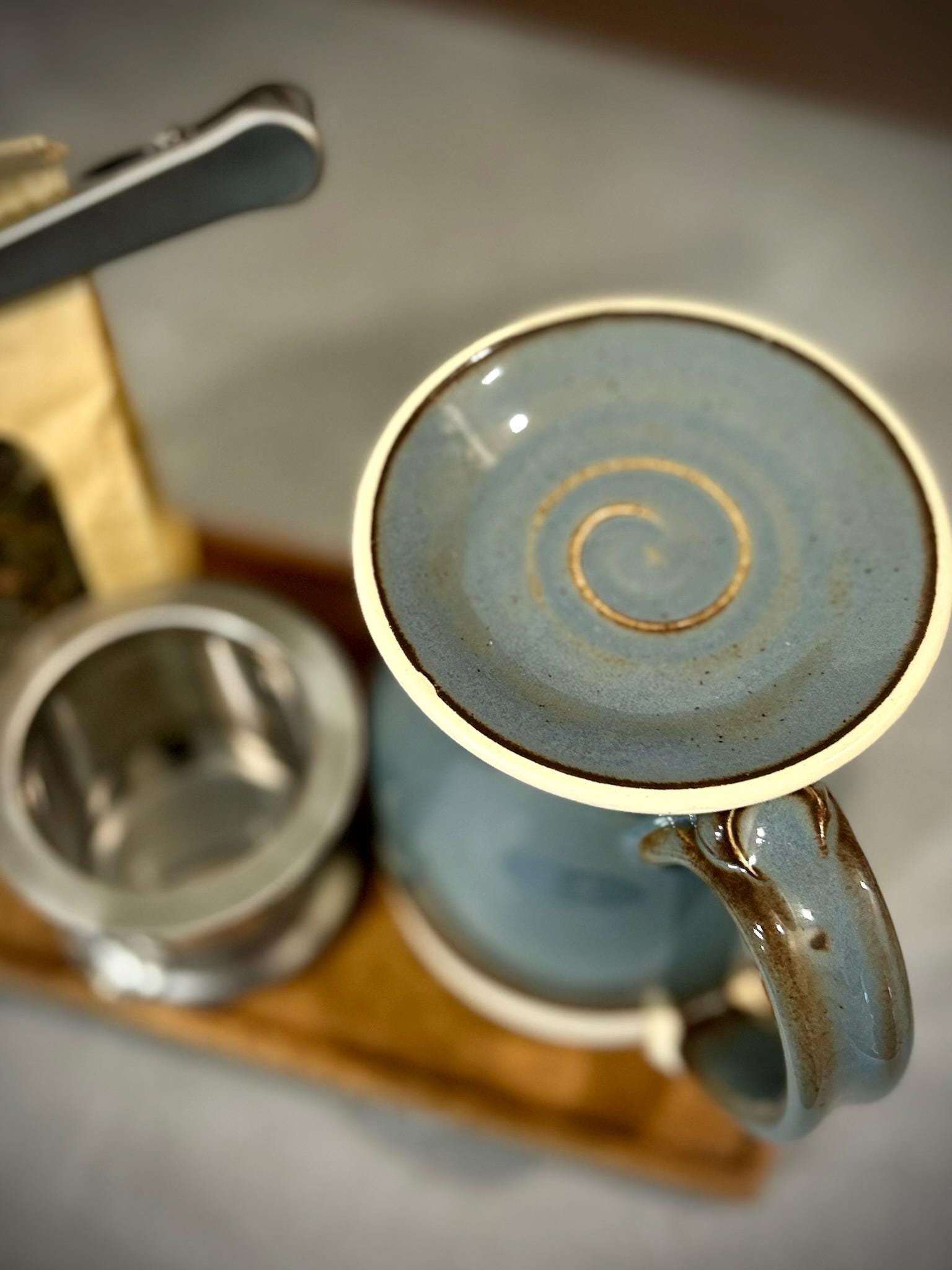 Handmade Ceramic Bell Mug with Multi-Use Lid Set | Riverdrift | Pottery Coffee Cup | Wheel Thrown
