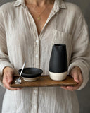 Handmade Ceramic Cream & Sugar SET | Blackstone Artisan Stoneware Creamer, Sugar Bowl, Spoon and Tray SET | Pottery Coffee Bar Set