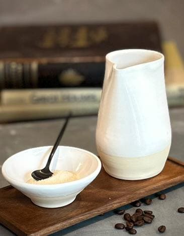 Handmade Ceramic Cream & Sugar SET | White Dove Artisan Stoneware Creamer, Sugar Bowl, Spoon and Tray SET | Pottery Coffee Bar Set