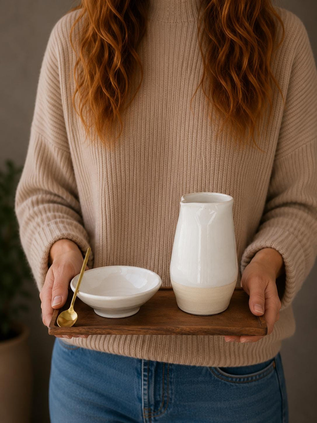 Handmade Ceramic Cream & Sugar SET | White Dove Artisan Stoneware Creamer, Sugar Bowl, Spoon and Tray SET | Pottery Coffee Bar Set