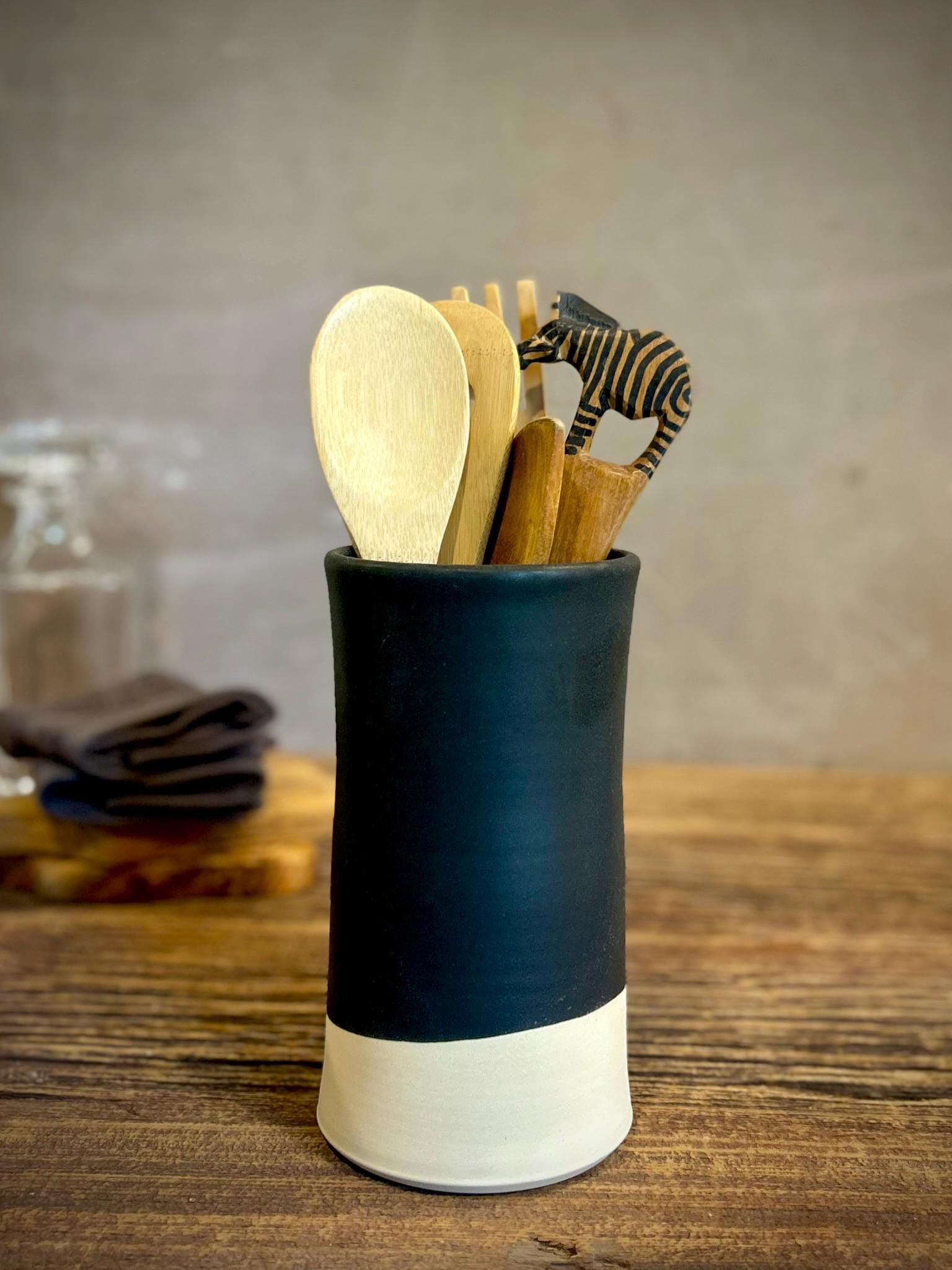 Handmade Ceramic Wine Chiller, Utensil Holder & Vase | Blackstone Artisan Stoneware Kitchen Crock | Champagne Chiller