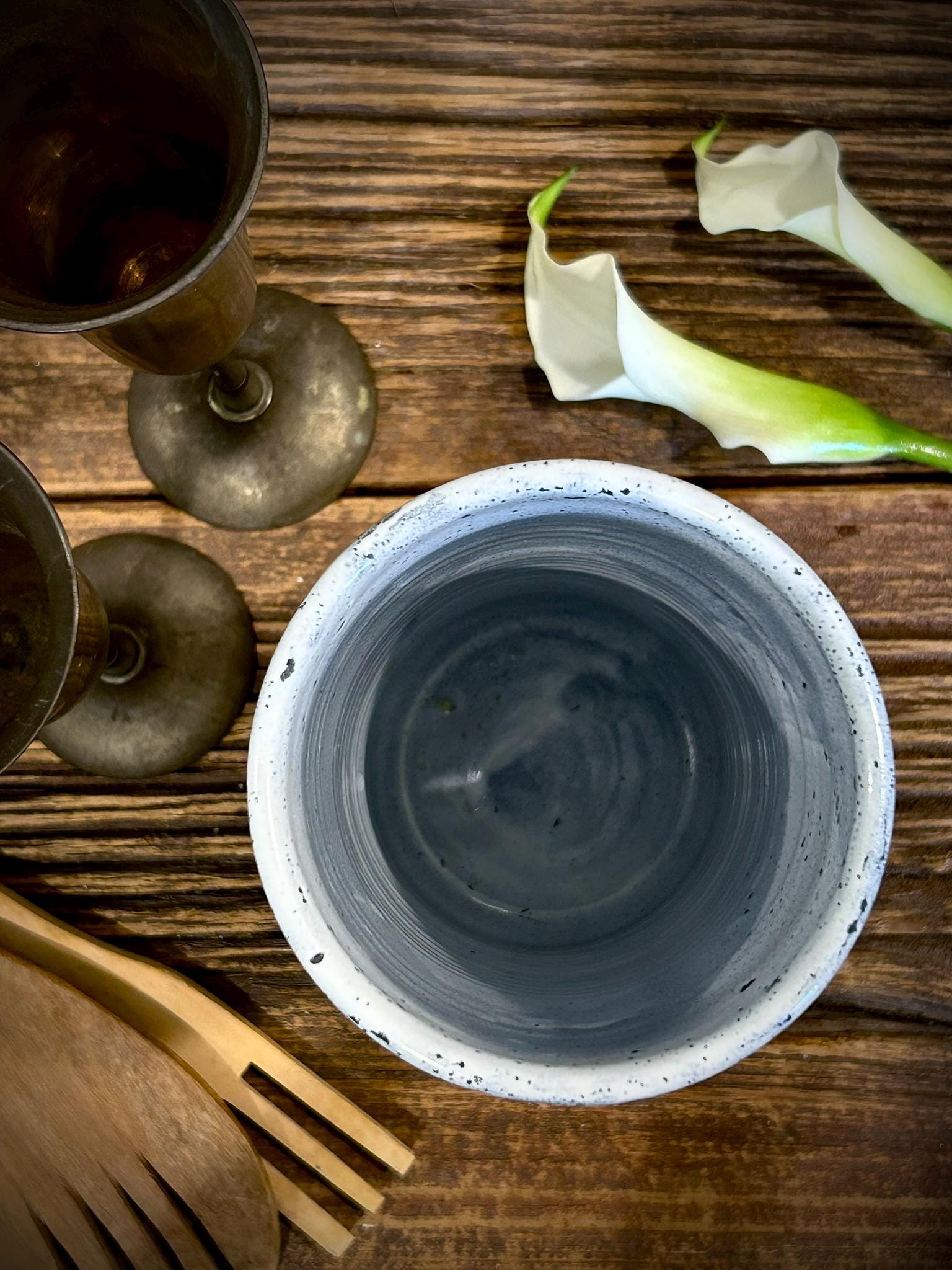 Handmade Ceramic Wine Chiller, Utensil Holder & Vase | Linen Gray Artisan Stoneware Kitchen Crock | Champagne Chiller