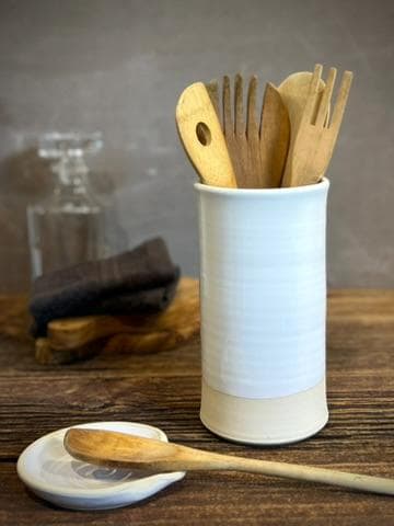 Handmade Ceramic Wine Chiller, Utensil Holder & Vase | White Dove Artisan Stoneware Kitchen Crock | Champagne Chiller