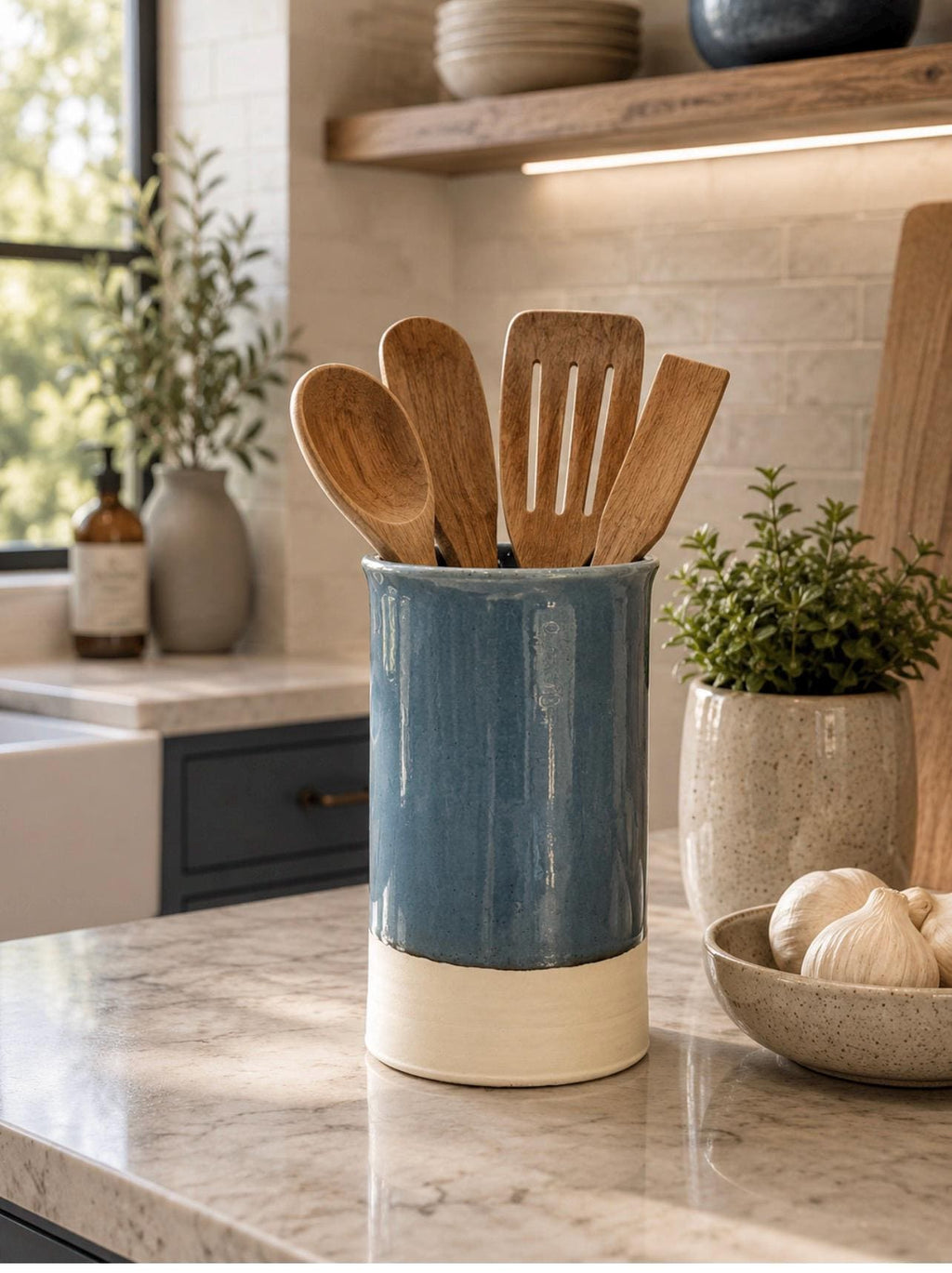 Handmade Ceramic Wine Chiller, Utensil Holder & Vase | Riverdrift Artisan Stoneware Kitchen Crock | Champagne Chiller