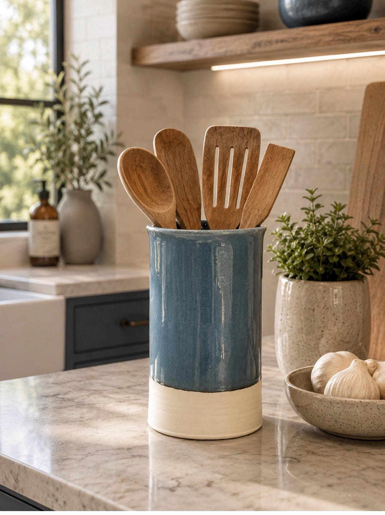Handmade Ceramic Wine Chiller, Utensil Holder & Vase | Riverdrift Artisan Stoneware Kitchen Crock | Champagne Chiller