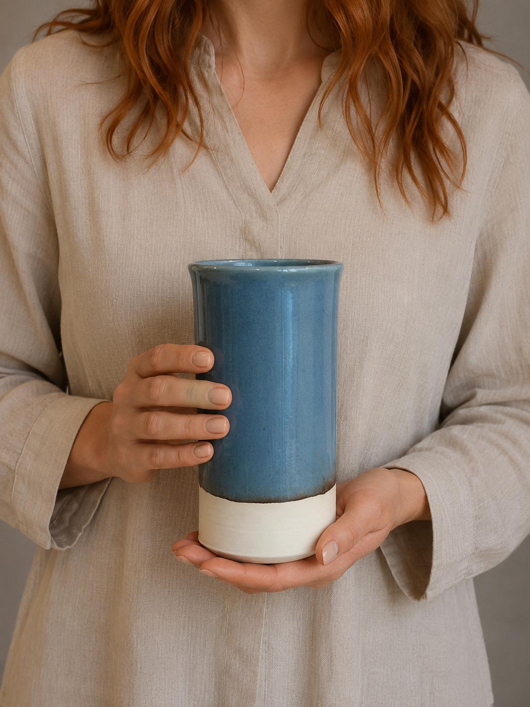 Handmade Ceramic Wine Chiller, Utensil Holder & Vase | Riverdrift Artisan Stoneware Kitchen Crock | Champagne Chiller