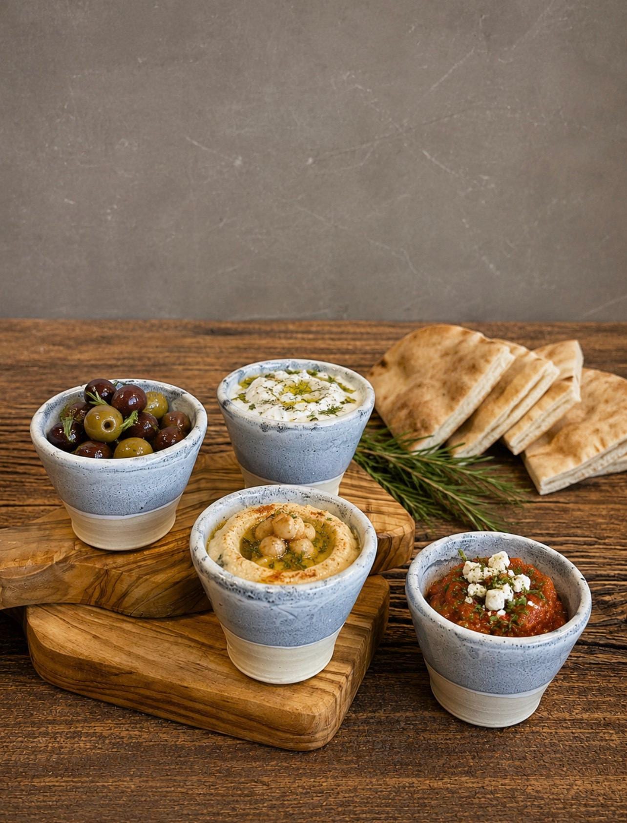 Handmade Ceramic Dip Bowls | Linen Gray Stoneware Appetizer & Condiment Bowls | Hummus, Salsa, Olive Bowls | Available in Sets of 4, 6 or 8