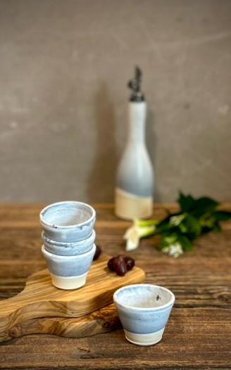 Handmade Ceramic Dip Bowls | Linen Gray Stoneware Appetizer & Condiment Bowls | Hummus, Salsa, Olive Bowls | Available in Sets of 4, 6 or 8