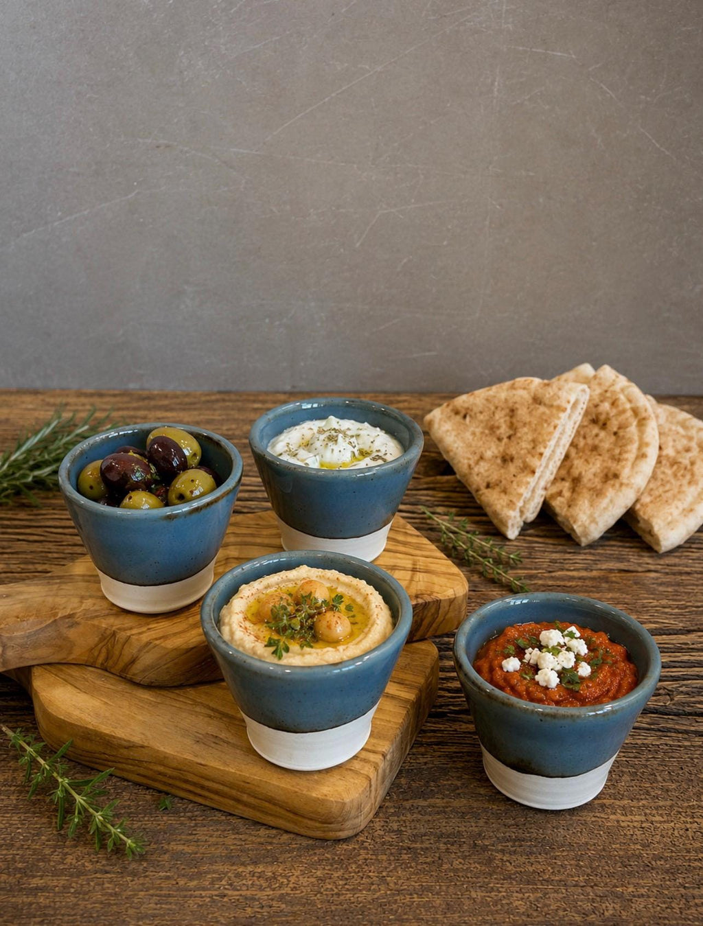 Handmade Ceramic Dip Bowls | Riverdrift Stoneware Appetizer & Condiment Bowls | Hummus, Salsa, Olive Bowls | Available in Sets of 4, 6 or 8