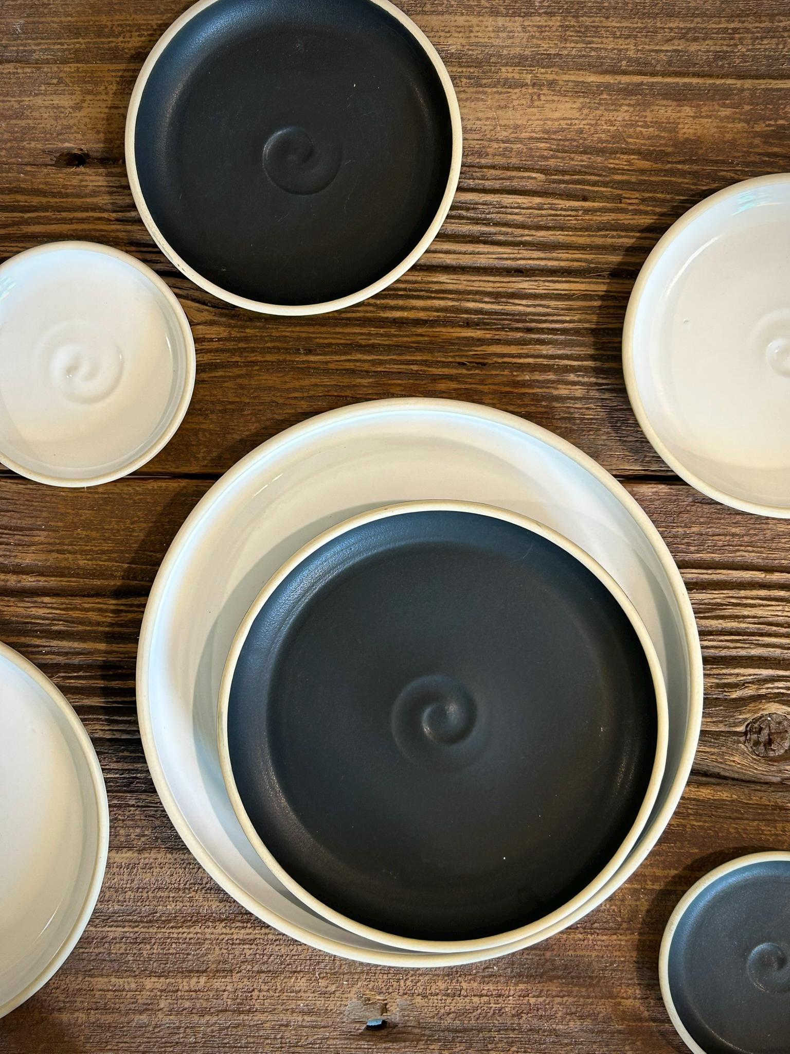 Handmade Ceramic Dinnerware Set | Blackstone Artisan Stoneware Dinner Set | Plate, Salad Plate, Bowl & Tumbler