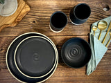 Handmade Ceramic Dinnerware Set | Blackstone Artisan Stoneware Dinner Set | Plate, Salad Plate, Bowl & Tumbler