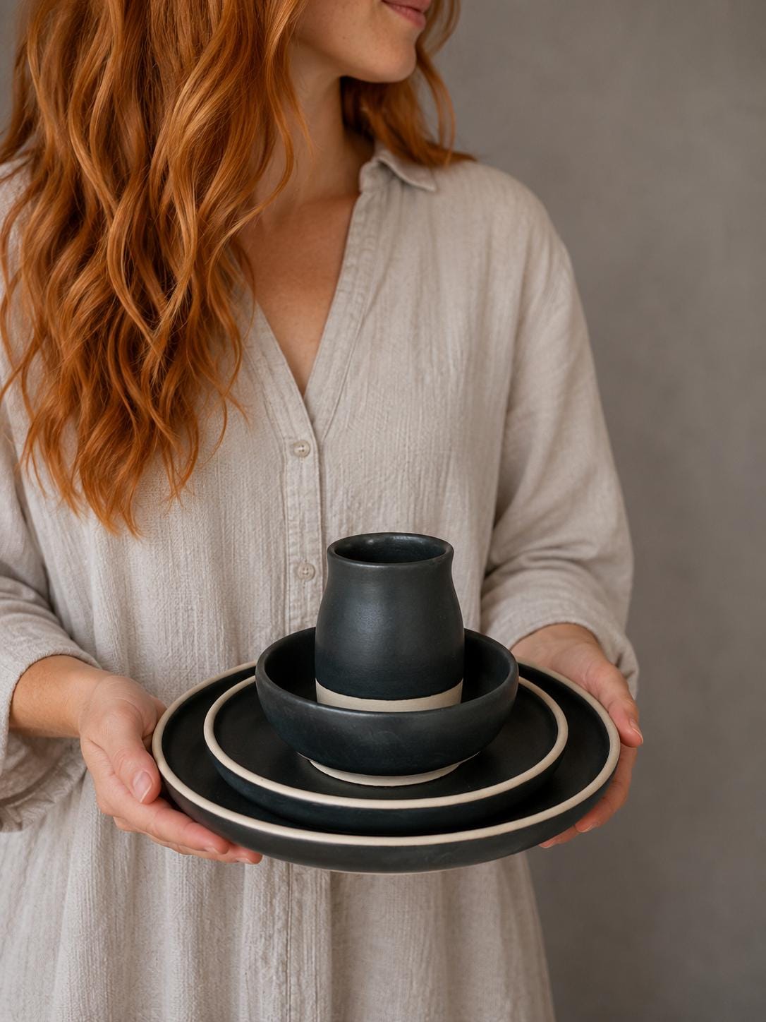 Handmade Ceramic Dinnerware Set | Blackstone Artisan Stoneware Dinner Set | Plate, Salad Plate, Bowl & Tumbler