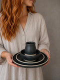 Handmade Ceramic Dinnerware Set | Blackstone Artisan Stoneware Dinner Set | Plate, Salad Plate, Bowl & Tumbler