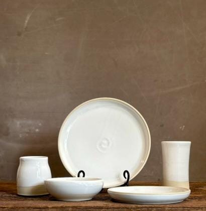 Handmade Ceramic Dinnerware Set | White Dove Artisan Stoneware Dinner Set | Plate, Salad Plate, Bowl & Tumbler