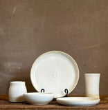 Handmade Ceramic Dinnerware Set | White Dove Artisan Stoneware Dinner Set | Plate, Salad Plate, Bowl & Tumbler