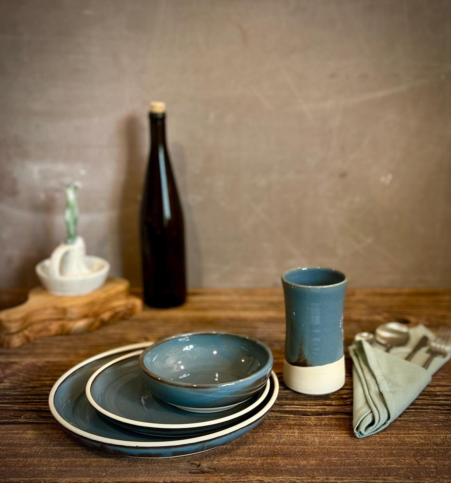 Handmade Ceramic Dinnerware Set | Riverdrift Artisan Stoneware Dinner Set | Plate, Salad Plate, Bowl & Tumbler