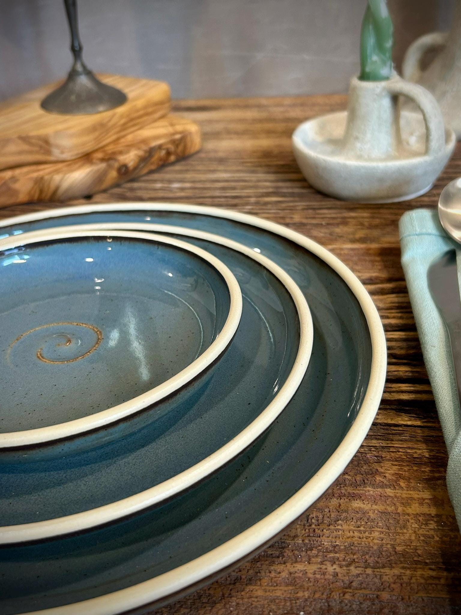 Handmade Ceramic Dinnerware Set | Riverdrift Artisan Stoneware Dinner Set | Plate, Salad Plate, Bowl & Tumbler