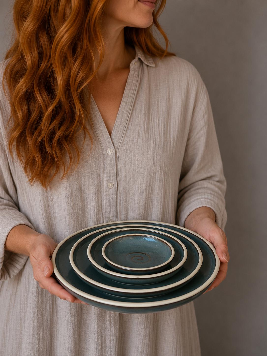 Handmade Ceramic Dinnerware Set | Riverdrift Artisan Stoneware Dinner Set | Plate, Salad Plate, Bowl & Tumbler