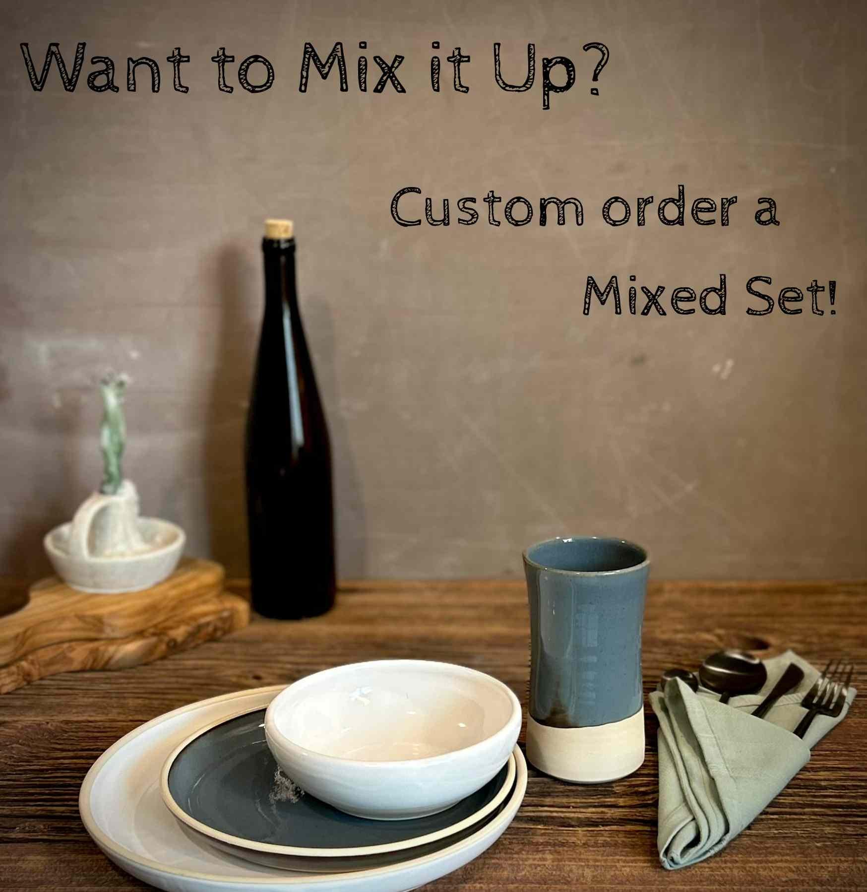 Handmade Ceramic Dinnerware Set | Riverdrift Artisan Stoneware Dinner Set | Plate, Salad Plate, Bowl & Tumbler