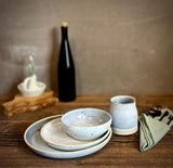 Handmade Ceramic Dinnerware Set | Linen Gray Artisan Stoneware Dinner Set | Plate, Salad Plate, Bowl & Tumbler